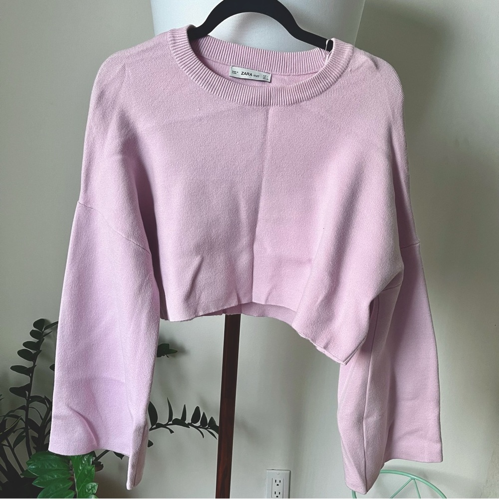 Zara Cropped Sweater with Bell Sleeves in Lilac